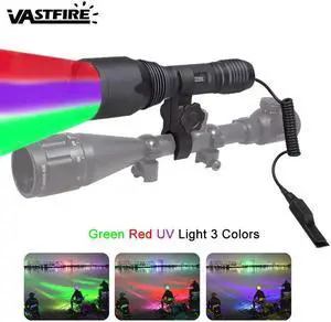 Tactical Green/Red/ UV Outdoor Flashlight Blood Tracker Hog Tactical Remote Pressure Switch Weapon Light For Hunting Fishing