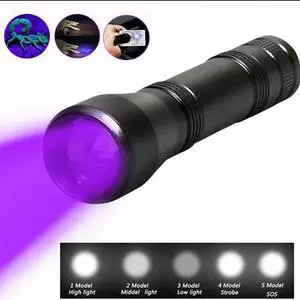 LED UV Flashlight Ultraviolet Torch 395nm Ultra Violet Light Blacklight  18650 Battery Waterproof camping light Zoomable Torch