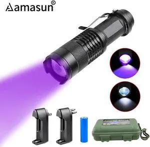 365nm 395nm UV Flashlight Ultraviolet Torch Mini UV Black Light Pet Urine Stains Detector Scorpion Hunting AA 14500