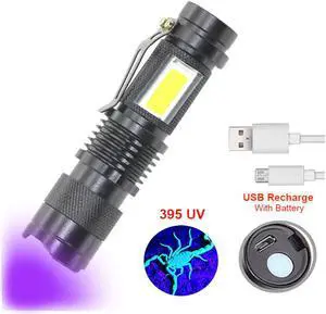 UV Flashlight 395 365 UV  Light Q5 white light Torch Zoomable Ultra Violet Light rechargeable lamp outdoor lighting