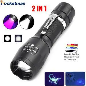 UV LED Flashlight 2 in 1 Purple/White Light Flashlight Black Light Ultraviolet Torch Ultraviolet Urine Detector