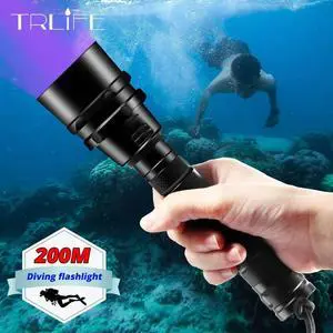 Diving Flashlight Torch 5L2 5UV Diving Light 200M Underwater Tactical  Flashlights Scuba Lantern for Diving Hunt