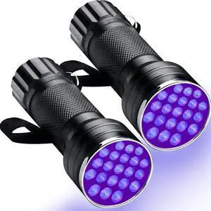 21 LEDs Mini UV Black Light Flashlight - 395Nm Detector For Dog Pet Urine Stains Bed Bugs and Scorpions, 2 Pack