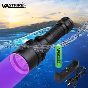 395nm 100M XPE UV Light LED Scuba Diving Flashlight 10W 365-395nm Purple Torch Build-in 18650 Battery & Usb Charger
