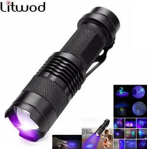 LED Flashlight Mini LED Torch 395nm blacklight Wavelength Violet Light Zoomable Pet Urine Scorpion Feminine hygiene Detector