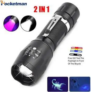 Portable UV LED Flashlight 2 in 1 Purple/White Light Flashlight Black Light Ultraviolet Torch Ultraviolet Urine Detector