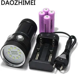 8000 Lumen Underwater 200M Hunting Diving Flashlight 10*XM-L2 White Light +4x Red Light+4x UV Light LED Photography Torch Lamp