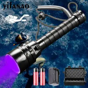 Diving LED Flashlight Ultraviolet Lantern 5x  Scuba Purple Light Underwater 200M Dive Aluminum Torch 395nm for Hunting