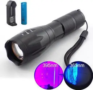 365nm 395nm high power UV Led Flashilight zoom Fluorescent Blacklight Ultraviolet 18650 flash Lamp light Torches for detection