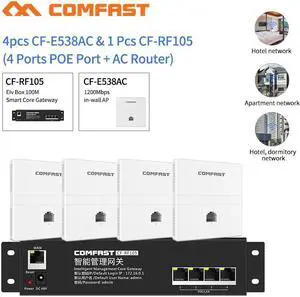 Hotel Home Wifi Cover Seamless Wifi Manage Router 4pc 1200Mbps Gigabit RJ45 Wall AP + 1 RF105 4Port Poe AC Router load Balance
