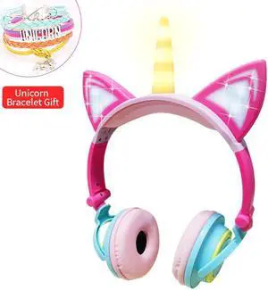Original Unicorn Headphones LED Flashing Children Headphone Foldable Music Wired Headphones Cat Ear Gaming Headset Kids Gifts