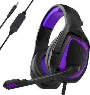 Gaming Headset PS4 Headset Soft Memory Earmuffs Over Ear Headphones with Mic Stereo Bass Surround for PS4 PC Xbox One Controller Laptop Mac(Black Purple)