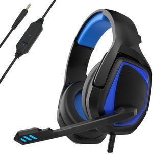 Gaming Headset PS4 Headset Soft Memory Earmuffs Over Ear Headphones with Mic Stereo Bass Surround for PS4 PC Xbox One Controller Laptop Mac Black Blue