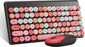 Wireless Mini Keyboard and Mouse Combo 86 Keys Colorful Retro Round Key Caps 2.4GHz Computer Keyboards with Mouse for PC/Computer/Laptop/Desktop/Note/Mac(Black-Colorful)