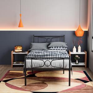 Twin Size Bed Frame, Metal Bed Frame for Teenagers, No Box Spring Needed Single Bed Platform Mattress Foundation with Storage Headboard/Footboard for Student (Black)