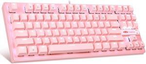 PC Mechanical Gaming Keyboard--Pink LED Backlight-Compact Mechanical Keyboard 87 Keys, Metal Mechanical Keyboard, USB with Blue Cable Switch Keyboards