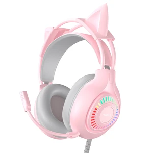 INMISS Pink Cat Ear Gaming Headset Wired Over-Ear Headphones Pink Adjustable Headband Earphones RGB Light Noise Cancelling Microphone 50mm Driver For PC Laptop INMISS Pink Cat Ear Gaming Headset Wired Over-Ear Headphones Pink Adjustable Headband Earphones RGB Light Noise Cancelling Microphone 50mm Driver For PC Laptop