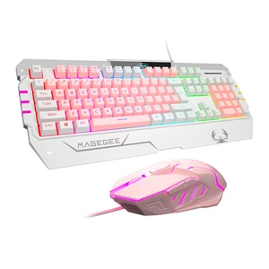 INMISS Wired Gaming Keyboard and Mouse Combo, 104 Keys Pink White Mixed Rainbow RGB Backlit Mechanical Feel Keyboard, Ergonomic RGB Gaming Mouse, Full Size USB Keyboard Set for PC Laptop Desktop INMISS Wired Gaming Keyboard and Mouse Combo, 104 Keys Pink White Mixed Rainbow RGB Backlit Mechanical Feel Keyboard, Ergonomic RGB Gaming Mouse, Full Size USB Keyboard Set for PC Laptop Desktop