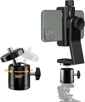 6amLifestyle Cell Phone Tripod Mount Adapter with Tripod Ball Head 360° Rotatable for Universal Smartphone Samsung Galaxy iPhone Holder for Tripod Selfie Stick Monopod Etc
