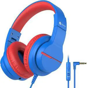 HS19 Kids Headphones with Microphone for School Volume Limiter 85/94dB Over-Ear Girls Boys Headphones for Kids with Shareport Foldable Wired Headphones for iPad/Fire Tablet/Travel Blue