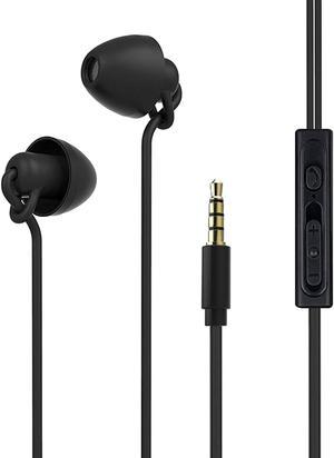 Sleeping Earbud Headphones - Ultra Flexible Silicon Earplugs Noise Cancelling Wired Sleep Earphones with Microphone for Sleeping, Insomnia, Snoring, Air Travel, Relaxation, ASMR (Black)