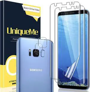 [2+2 Pack] UniqueMe [Full Coverage] Flexible TPU Screen Protector Compatible for Samsung Galaxy S8 and Tempered Glass Camera Lens Protector for Samsung Galaxy S8, HD Clarity [Scratch Resistant] [Case