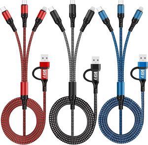 6 in 1 Multi Charging Cable, LHJRY [3Pack, 4ft] USB-A/C to USB C/Micro/Phone Port Multi Charging Cord Compatible with Cell Phones and More - (Red,Black,Blue)