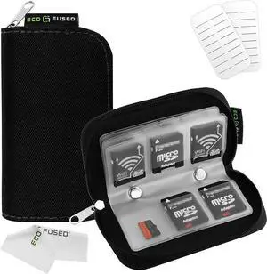 Eco-Fused Memory Card Case, 22-Slot Organizer for SD, microSD and CF | Zippered SD card holder for SDHC, SDXC, miniSD, microSD, CompactFlash CF, camera cards and small accessories Eco-Fused Memory Card Case, 22-Slot Organizer for SD, microSD and CF | Zippered SD card holder for SDHC, SDXC, miniSD, microSD, CompactFlash CF, camera cards and small accessories