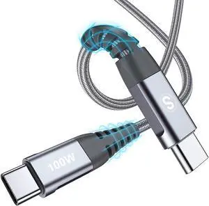 USB C to USB C Cable 100W [2Pack 10ft], sweguard Type C to Type C 5A Super Fast Charging Nylon Braided Cable Compatible with MacBook Pro 2020/19/18, iPad Pro 2020/18/Air 4, Galaxy S21/20/Note 20 etc