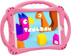 TopEsct Kids Case for iPad mini 5 4 3 2 1,Silicone Childproof Case for iPad mini 5 4 3 2 1, Built-in Handle Stand, Comes with a Strap (Pink)