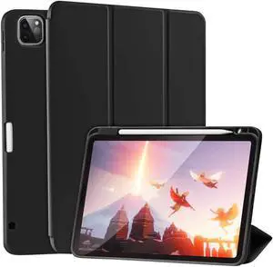 SIWENGDE Cases for iPad Pro 12.9 Case 6th/5th/4th Generation (2022/2021/2020) with Pencil Holder [Apple Pencil Wireless Charging] Soft TPU Smart Tri-fold Stand Protective Cover(Noble Black)