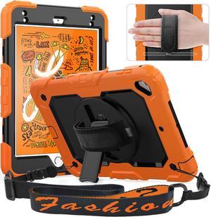 Case for iPad Mini 5th Generation, iPad Mini 5 Case, iPad Mini 4 Case, Heavy Duty Case with Screen Kickstand Hand Strap Shoulder Strap Pencil Holder for iPad Mini 5/ 4th Gen 7.9-Inch - Orange