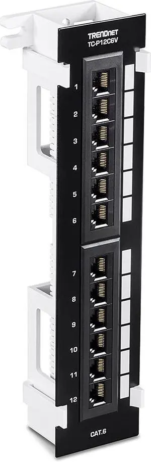 TRENDnet 12-Port Cat6 Unshielded Patch Panel, TC-P12C6V, Wall Mount, Included 89D Bracket, Vertical or Horizontal Installation, Compatible w/ Cat5e & Cat6 RJ45 Cabling, 110 IDC Type Terminal Blocks