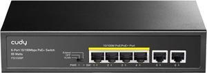 Cudy FS1006P 6-Port 10/100M PoE Switch 60W, 4 PoE Ports, CCTV Mode (Transmit Distance to 250m at 10Mbps), PD Detection,Fan-Less, Steel Case, Desktop and Wall-Mount, 802.3at / 802.3af