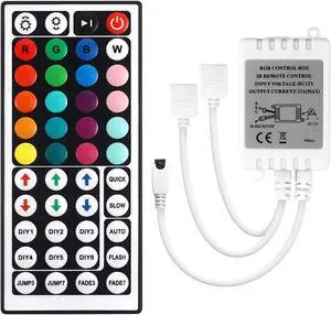 VIPMOON 44 Keys Wireless IR Remote Controller with Receiver for RGB 3528 5050 LED Light Strip - Dual Outputs