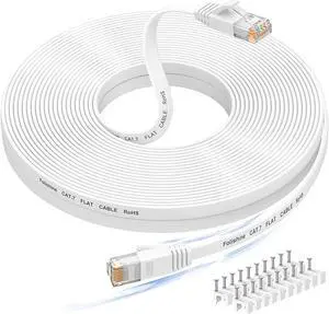 60 ft Ethernet Cable, Cat 6e/Cat6 Long Ethernet Cable with Snagless Rj45 Connector, High Speed Patch Cord Than Cat 5e/Cat 5, Flat White Shielded LAN Cable for Ethernet Network Switch, PS4 and Modem