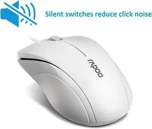 Rapoo N1600 3-Button Quiet Wired Mouse 1000DPI Optical Mouse Quiet Button Ergonomic Shape for Desktop Computers Laptops Matte White