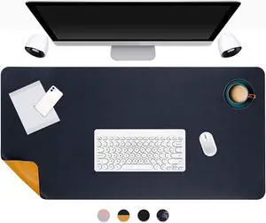 Office Desk Pad for Computer, Waterproof Leather Dual Side Desk Mat ,31.5' x 15.7' Large Mouse Matte for Laptop, Extended Desk Blotter Pad for Writing/Handwork, Blue Yellow Non Slip Mousepad