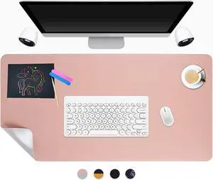 Large Desk Pad Pu Leather Desk Pad Mouse Mat Protector ,Waterproof Desk Writing Mat for Desktop, Desk blotter Pad On Top of Desks Large for Office and Home (Pink/Silver, 31.5' x 15.7')