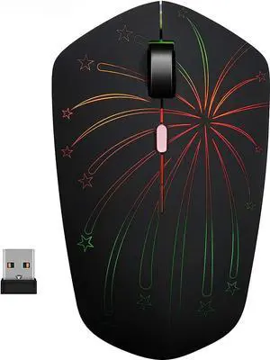 Rechargeable Wireless Mouse, Backlit Powered by Li-Polymer Battery, Optical Sensor, Nano USB Receiver,3 Stages DPI Speed, 4 Buttons for PC, Laptop, Tablet, MacBook etc. (Solo Firework)