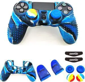 PS4 Controller Skin (1 Pair L2 R2 Trigger Extender+4 Thumb Grips+4 LED Light Bar Decal) Anti-Slip Silicone Cover Protector Sleeve Case for DualShock 4 PS4/PS4 Slim/PS4 Pro Controller (Blue granular)
