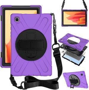 Case for Samsung Galaxy Tab A7 10.4 Inch 2022/2020 Model (SM-T500/T503/T505/T507/T509) with Screen Protector, Heavy Duty Shockproof Case with Kickstand Hand Strap and Shoulder Strap, Purple