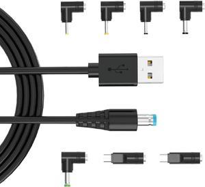 Universal USB to DC 5.5x2.1mm Plug Charging Cord with 7 Interchangeable Tips (2.5x0.7, 3.0x1.0, 3.5x1.35, 4.0x1.7, 5.5x2.5, Micro USB, Mini USB), Compatible with LED Light, Router and More Devices