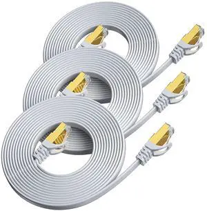BUSOHE CAT 7 Ethernet Cable 3ft 3Pack, Shielded Solid Flat Internet Network Computer Patch Cord, Faster Than Cat5e/Cat5/Cat6, High Speed LAN Wire with Rj45 Connectors for Router, Modem, Xbox – White