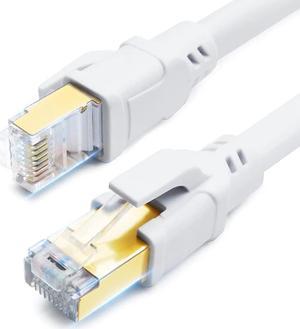 DDMALL CAT 8 Ethernet Cable 25ft, Indoor & Outdoor, High Speed 40Gbps 2000MHz SFTP Internet Cable with Gold Plated RJ45 Connector for Gaming, Router, PC, Heavy Duty, UV Resistant (25ft White)