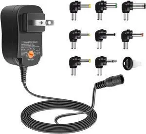 Multi-Voltage AC DC Power Adapter 12W 3V 4.5V 5V 6V 7.5V 9V 12V 1000mA 1A Universal Switching Power Supply AC/DC Charger with 8 Plugs for Speaker Router Baby Monitor CCTV Camera