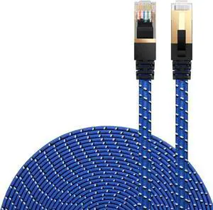 Cat 7 Ethernet Cable, DanYee 50FT Nylon Braided CAT7 High Speed Professional Gold Plated Plug STP Wires CAT 7 RJ45 Ethernet Cable 3FT 10FT 15FT 25FT 33FT 50FT 65FT 100FT (Blue 50FT)