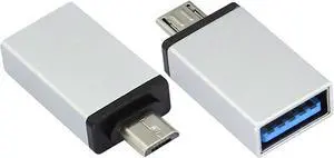 2-Pack OTG Micro to USB Adapter Aluminum Alloy Silver