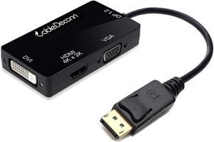 CableDeconn DisplayPort 1.2 to HDMI 4K DVI VGA 3 in 1 Multi-Function Cable Adapter Converter