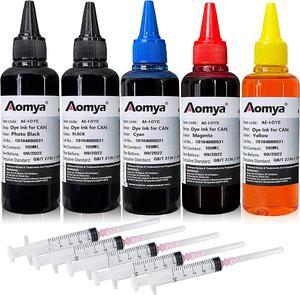 Aomya Ink Refill kit 5x100ml for Canon 240 241 250 251 270 271 225 226 1200 2200 PG245 CL246 PG210 Refillable Ink Cartridge CIS CISS System(PBK, BK, C, M, Y)